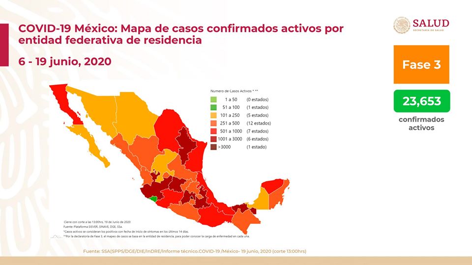 Desciende Chiapas a color naranja en mapa de casos activos