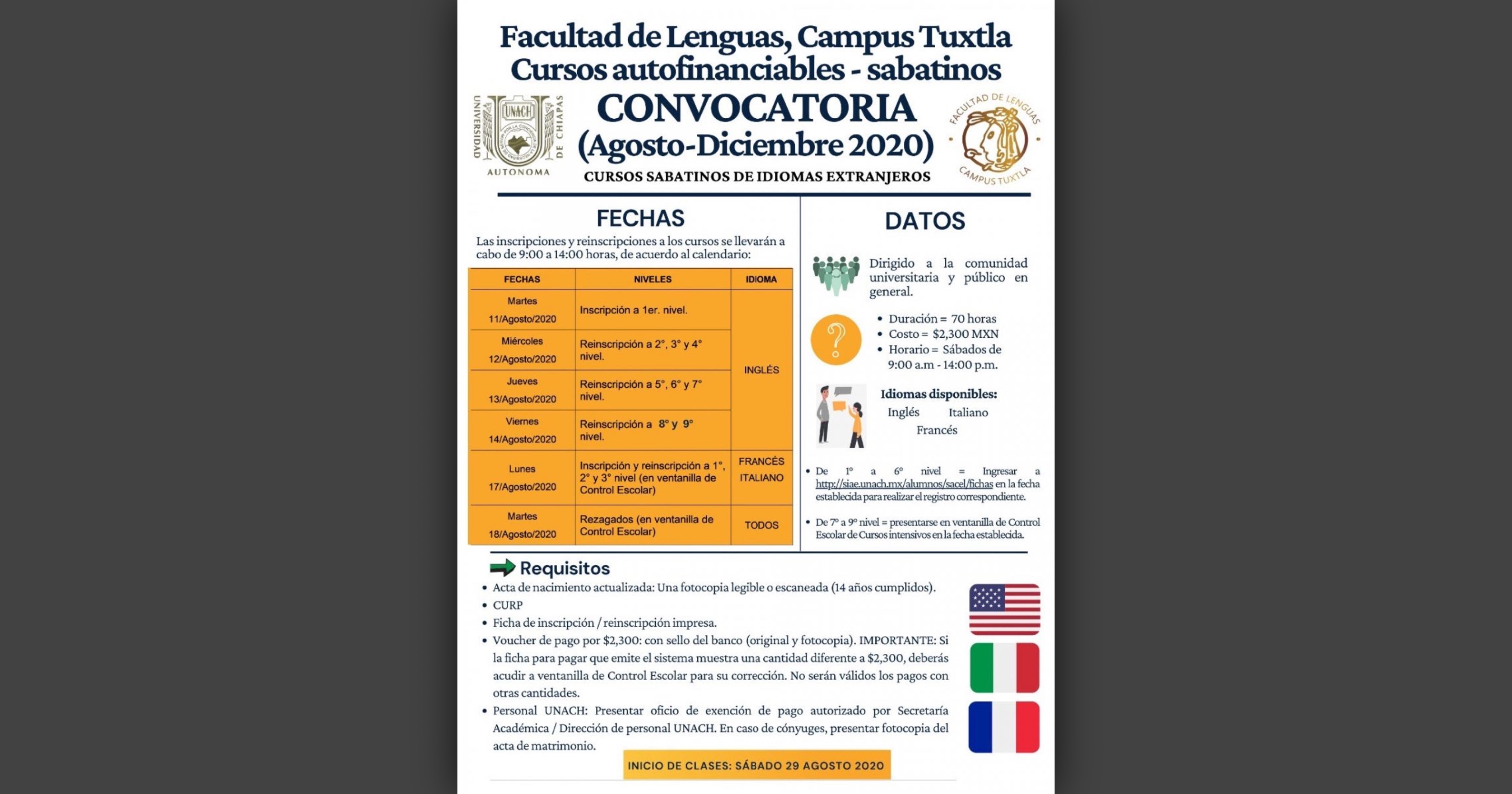 Oferta UNACH cursos autofinanciables de idiomas