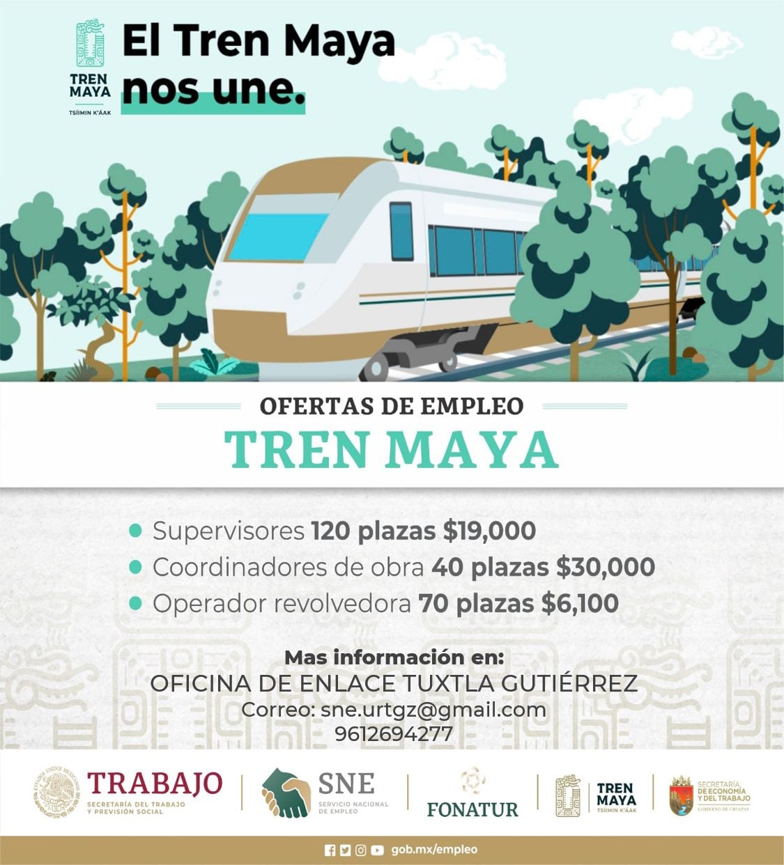 ¿Trabajar en el Tren Maya? Presentan lista de vacantes en Chiapas