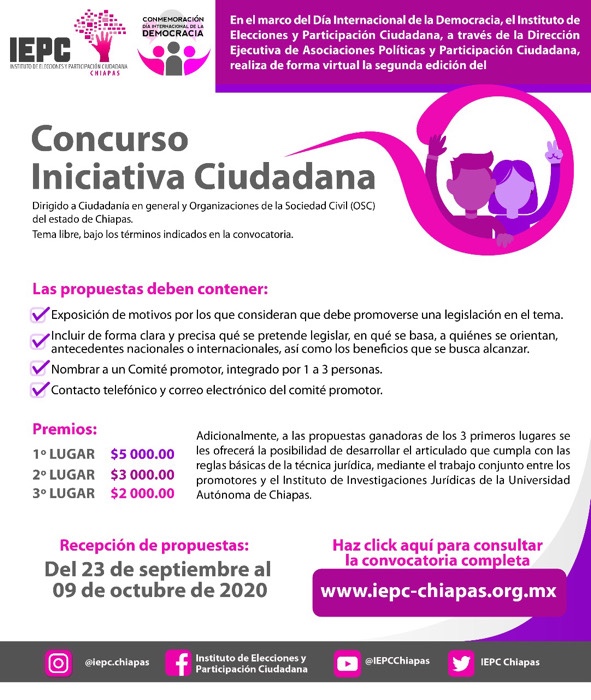 El IEPC invita a participar en la segunda edición del “Concurso de Iniciativa Ciudadana”