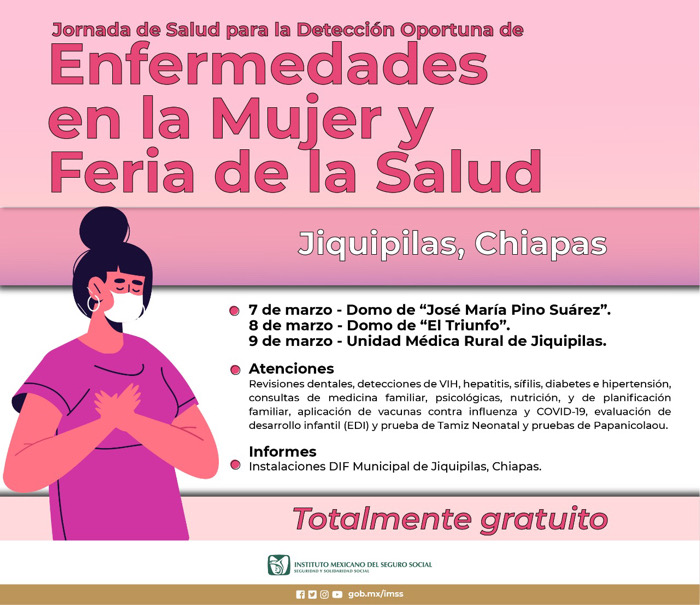 Llama IMSS Chiapas a participar en Feria de Salud, en Jiquipilas