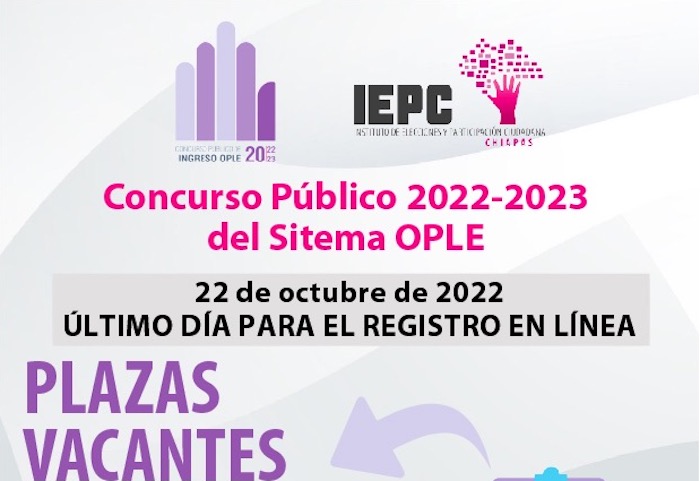 El IEPC Chiapas te invita a participar en el concurso de 12 plazas vacantes del Servicio Profesional Electoral Nacional, exclusivo para mujeres