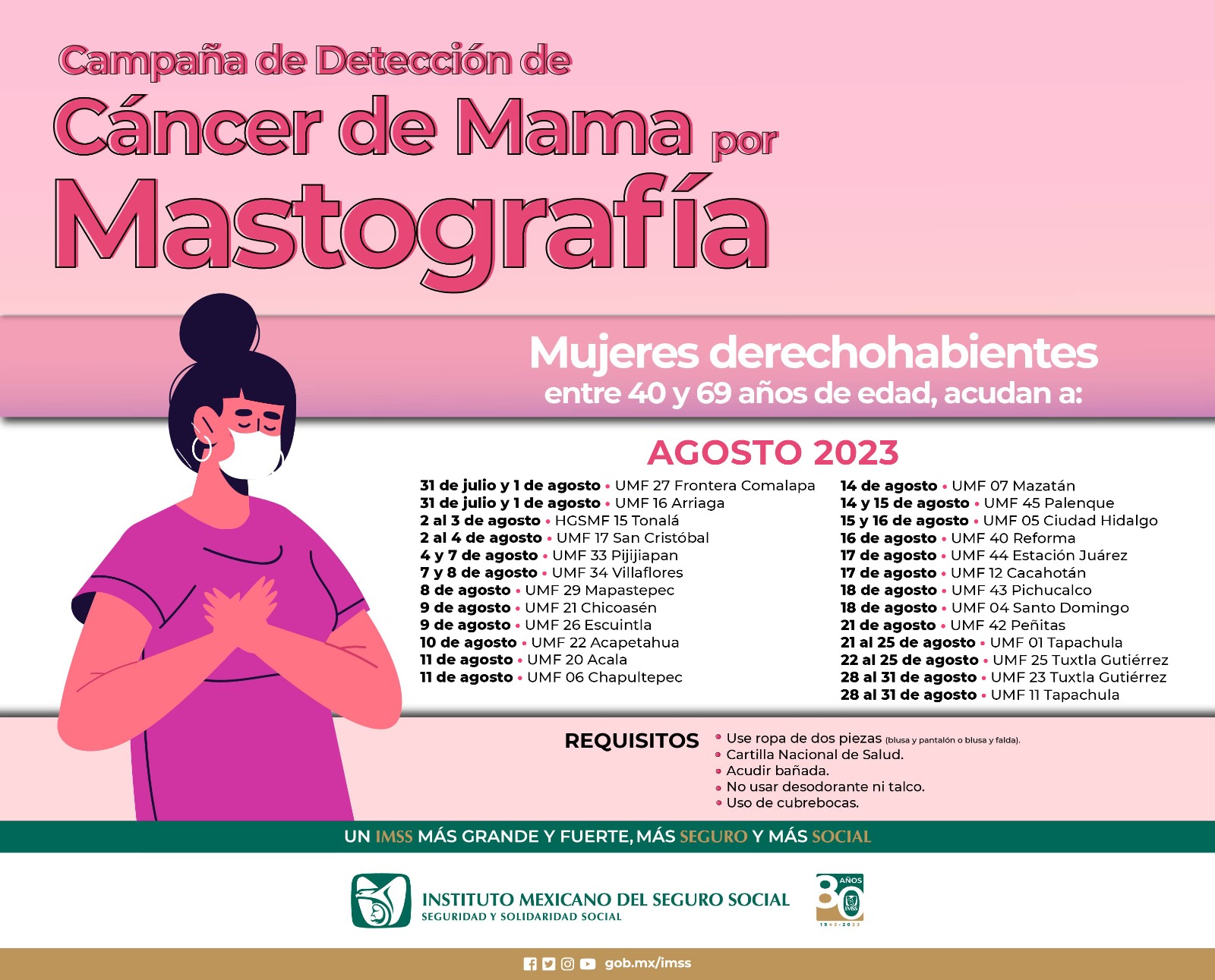 Continúa IMSS Chiapas realizando mastografías en Unidad Médica Móvil de detección de cáncer de mama