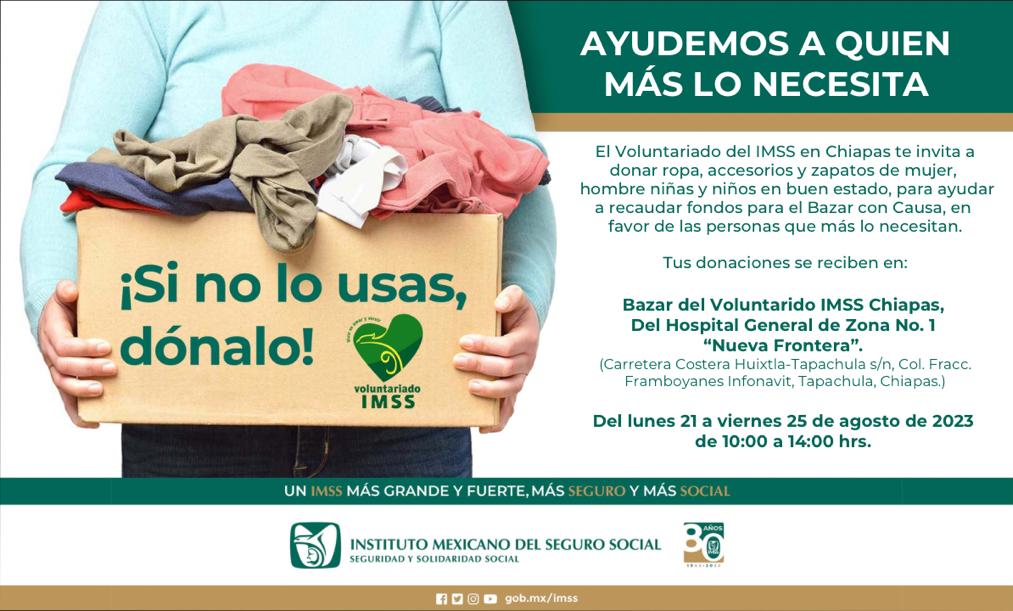 Invita voluntariado IMSS Chiapas a población a donar en “Bazar con Causa”