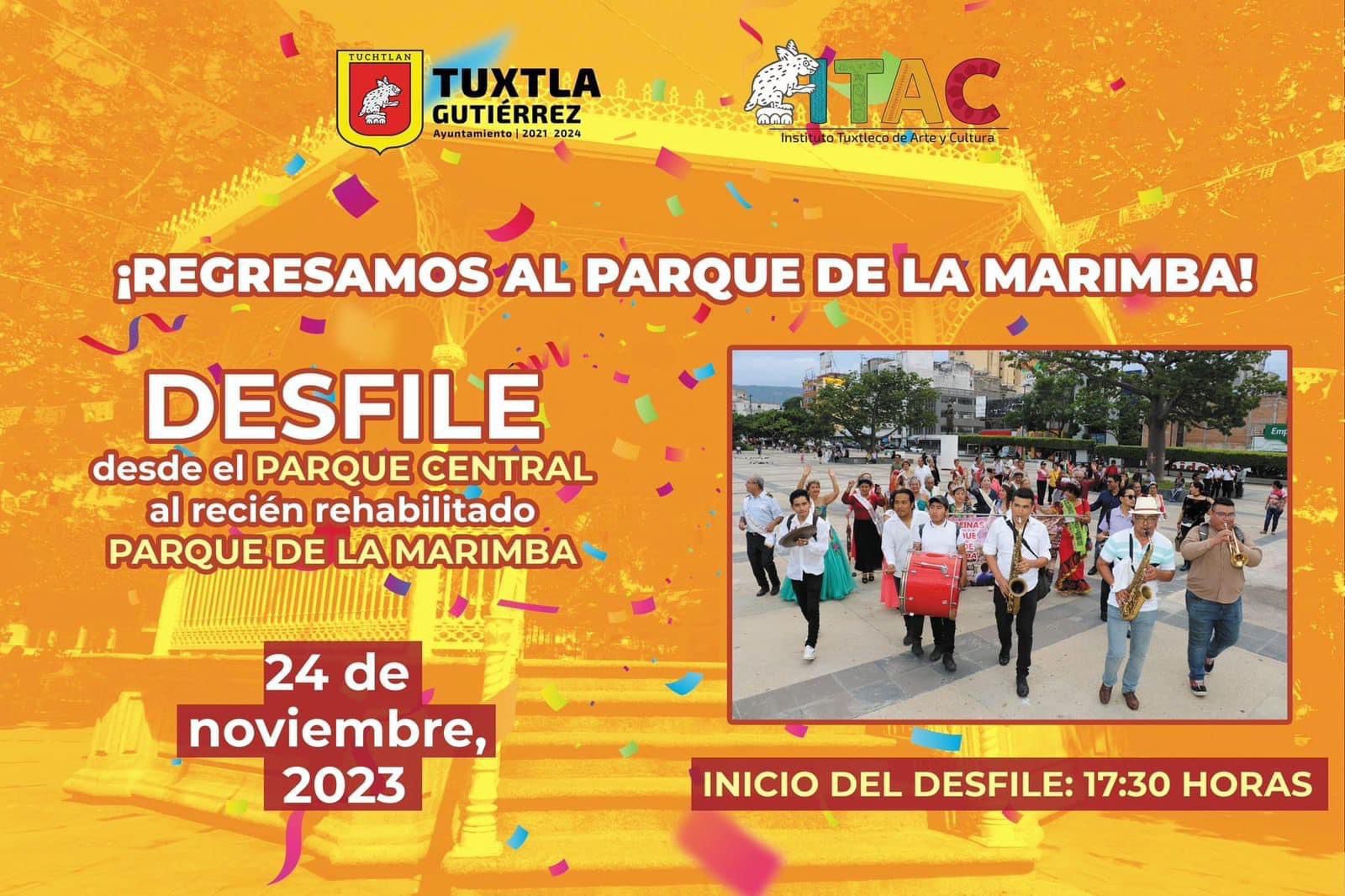 Aquiles Espinosa y Marcela Castillo invitan a la inauguración de la rehabilitación del Parque de la Marimba