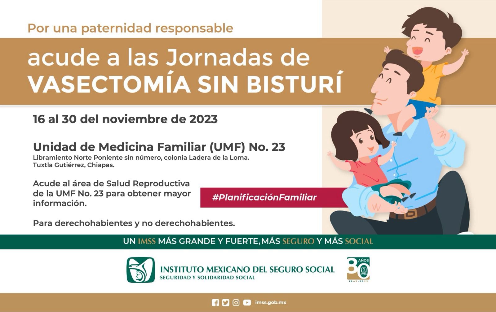 Invita IMSS Chiapas a Jornada de Vasectomía sin Bisturí en unidad médica de Tuxtla