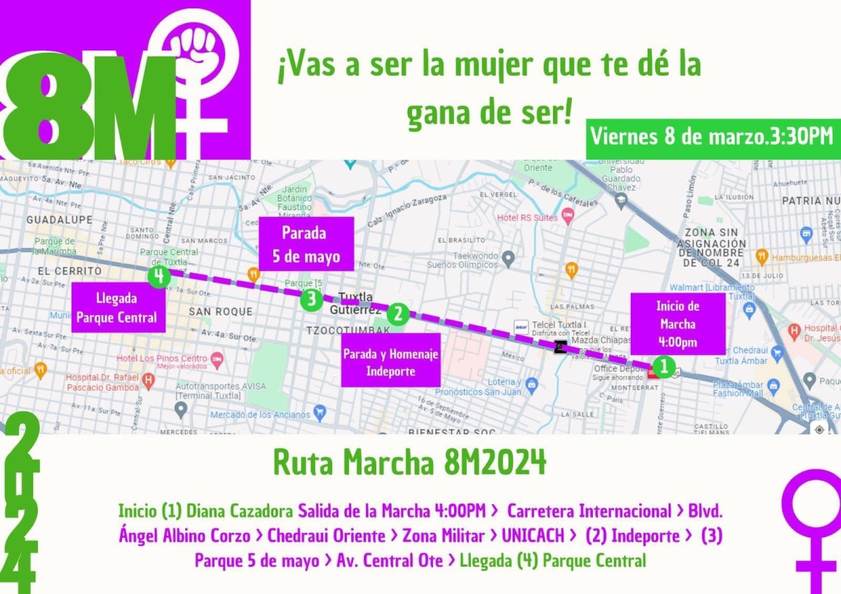 Convocan a marcha para el 8M en Tuxtla: ¿Qué ruta seguirá?