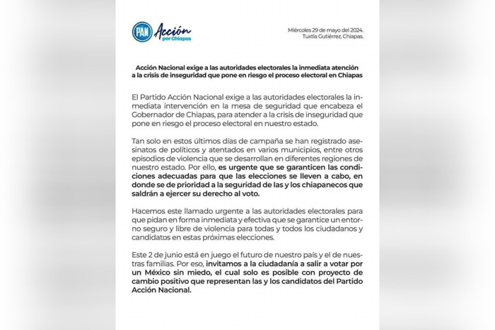 Acción Nacional exige inmediata atención a la crisis de inseguridad