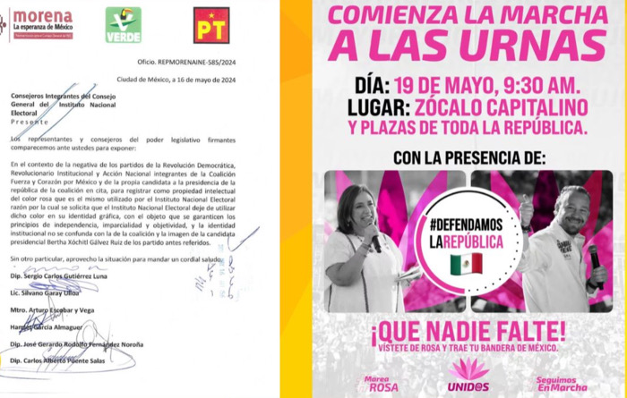 Morena, PT y Partido Verde piden al INE cambiar sus colores a tres días de la Marea Rosa