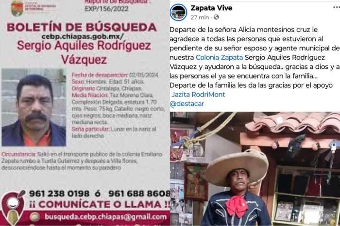Agente municipal Sergio Aquiles Rodríguez regresa a salvo tras 10 días de desaparecido