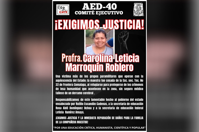 Maestra muere tras huir del crimen organizado; CNTE denuncia desprotección