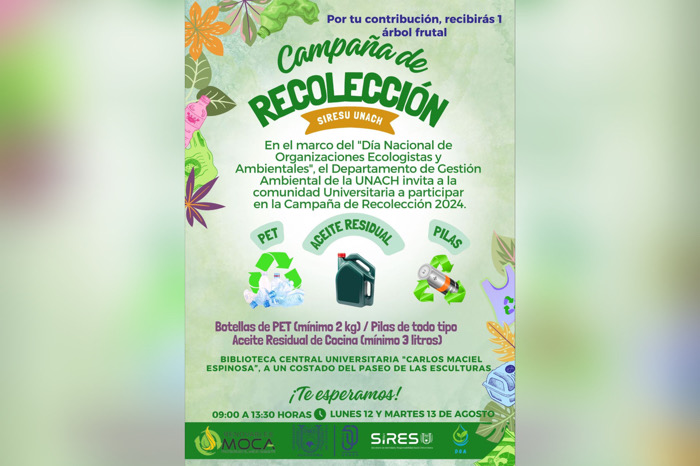 Realizara UNACH Campaña de Recolección de PET, aceite residual y pilas