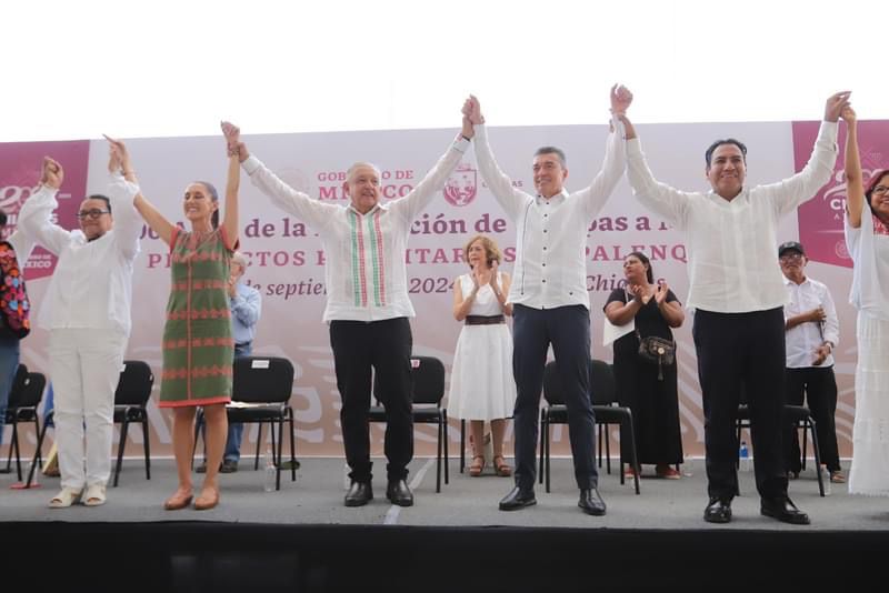 Desde Palenque, AMLO, Claudia Sheinbaum y Rutilio Escandón conmemoran el Bicentenario de la Federación de Chiapas a México