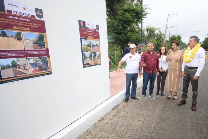 En Las Rosas, Rutilio Escandón inaugura la pavimentación del bulevar con inversión cercana a los 30 mdp