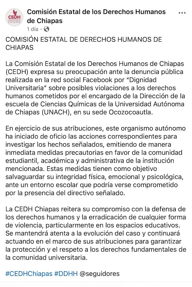 Denuncian abuso y violencia familiar de académico de la Unach