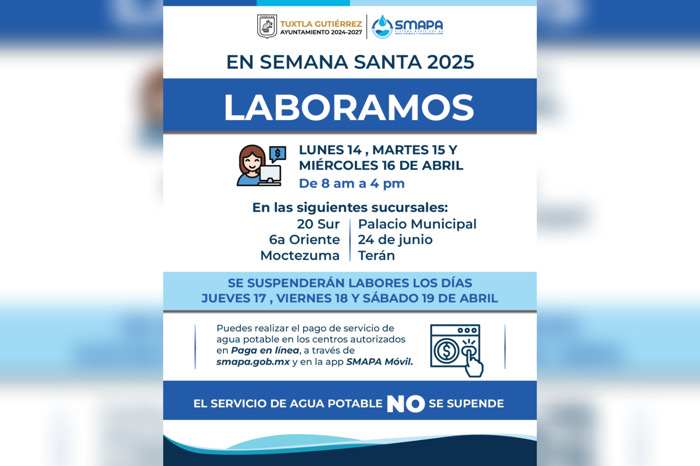 Informa SMAPA sucursales abiertas y servicios de pago en Semana Santa