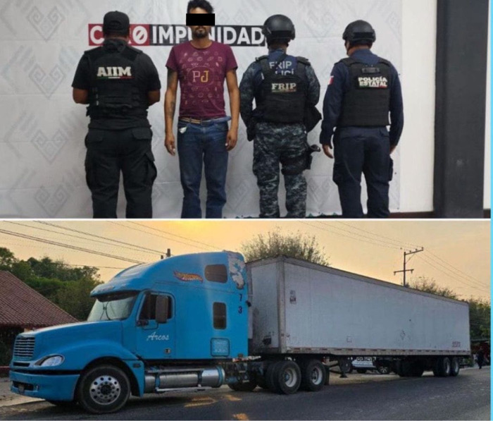 En operativo de seguridad detienen a masculino con tráiler con reporte de robo en Chiapa de Corzo