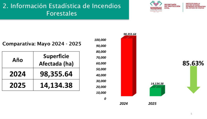 Se mantiene a la baja superficie afectada por incendios forestales en Chiapas