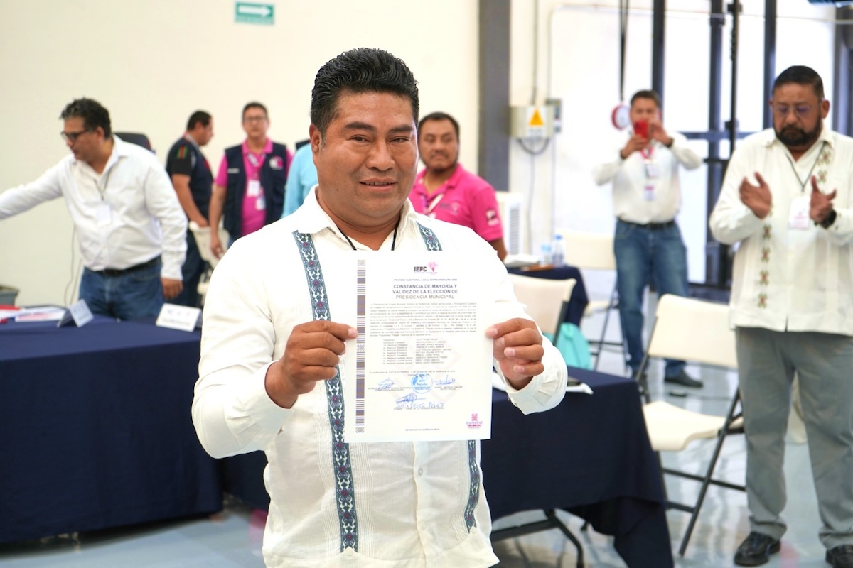 Entrega IEPC constancia de mayoría y validez a ganador de la presidencia municipal de Pantelhó
