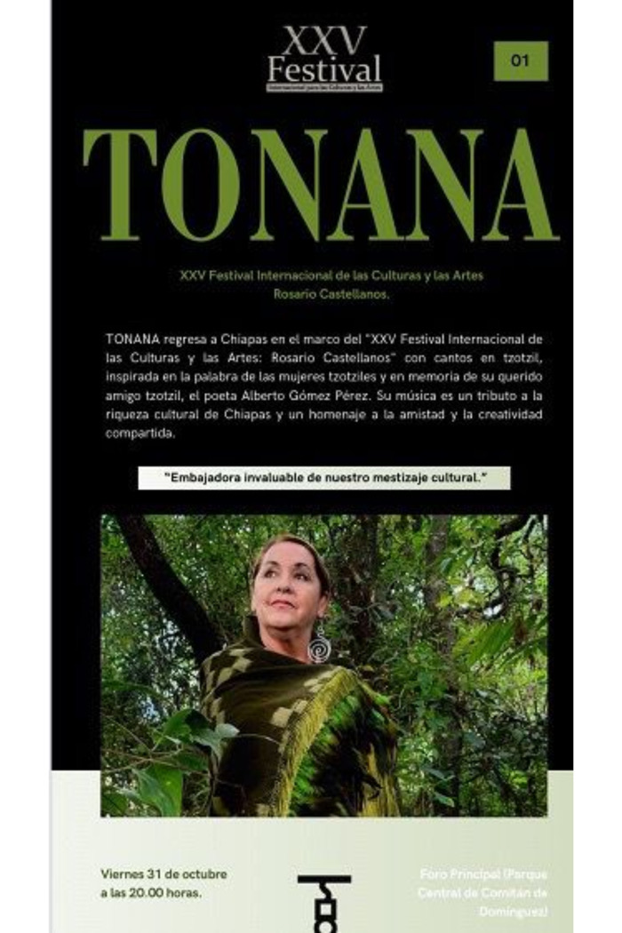 Tonana se presentará en el XXV Festival Internacional de las Culturas y las Artes Rosario Castellanos Pluricultural 2025