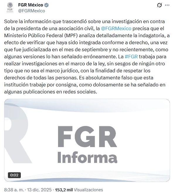 FGR defiende investigación contra María Amparo Casar y niega motivaciones políticas