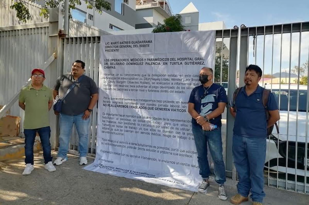 Personal del ISSSTE en Tuxtla denuncia ocho meses sin viáticos en traslados de emergencia