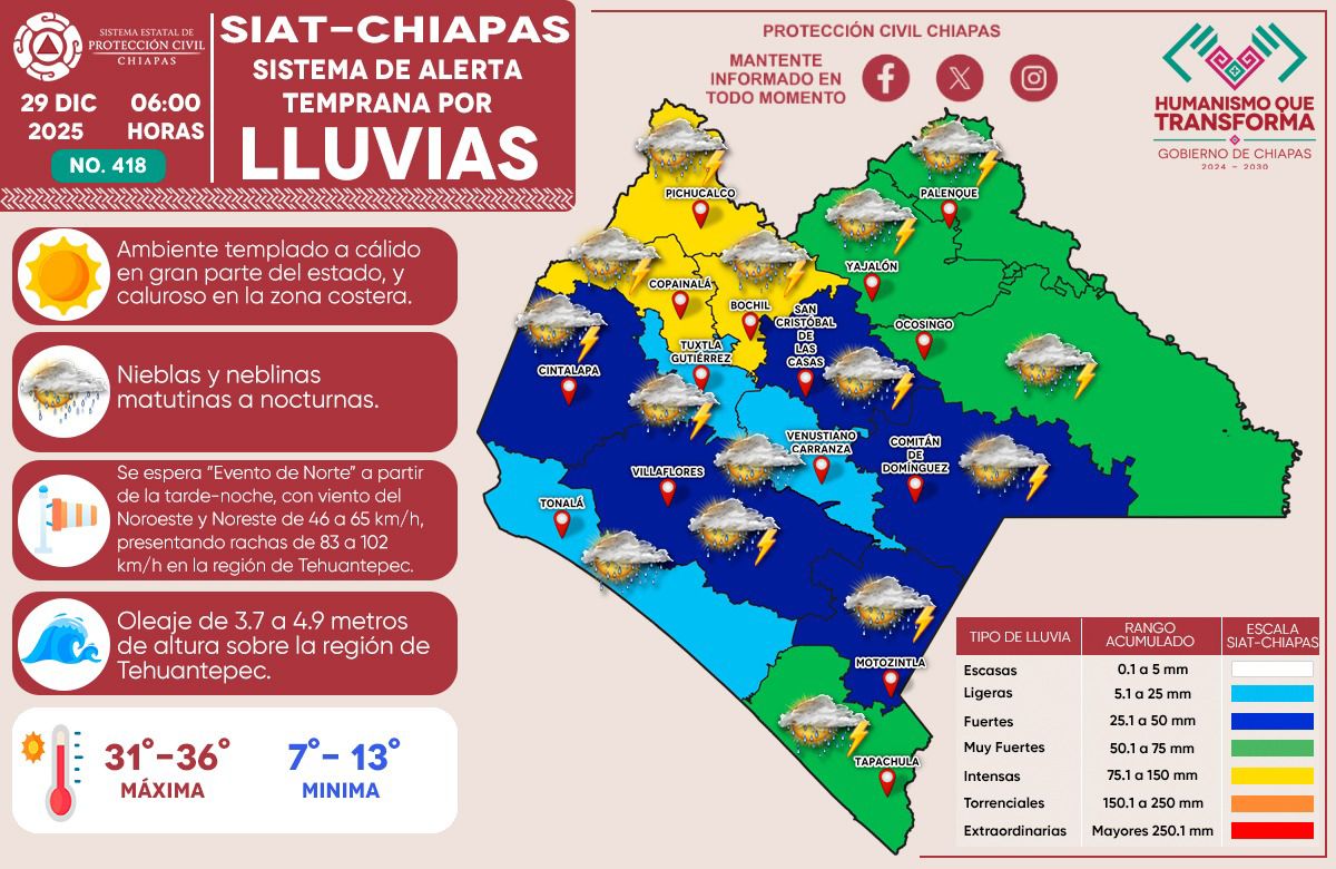 Activan alerta por lluvias intensas; prevén tormentas, viento y granizo