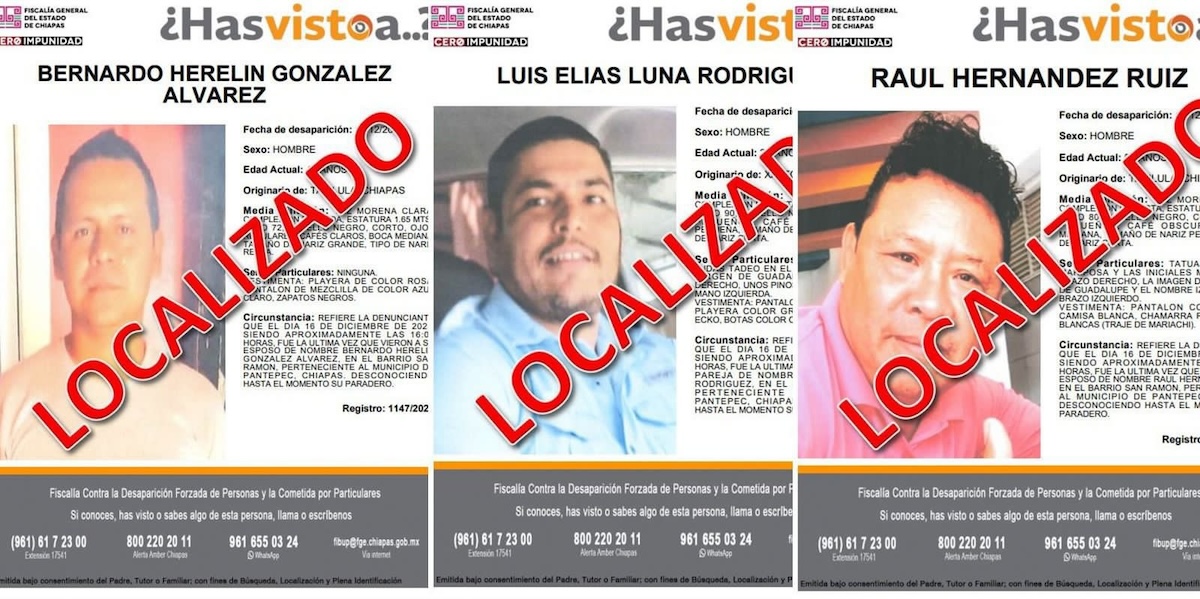 Localizan con vida a tres personas reportadas como desaparecidas