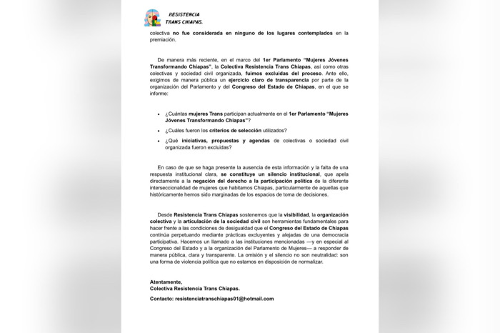 Colectiva Resistencia Transexuales denuncia exclusión en espacios de participación pública 