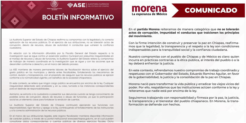 Morena y la ASE fijan postura tras detención de alcalde de Cintalapa