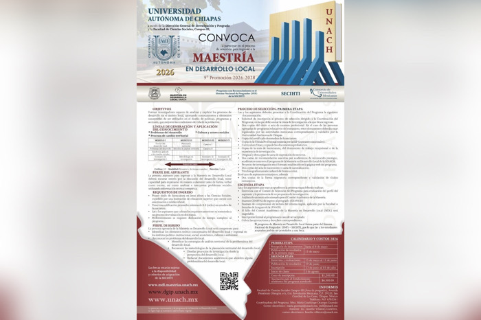 Convoca UNACH a participar en proceso de selección para ingresa a la Maestría en Desarrollo Local