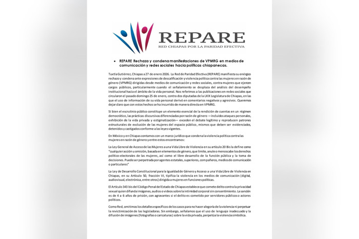 Repare pide revisión institucional tras publicaciones contra diputadas