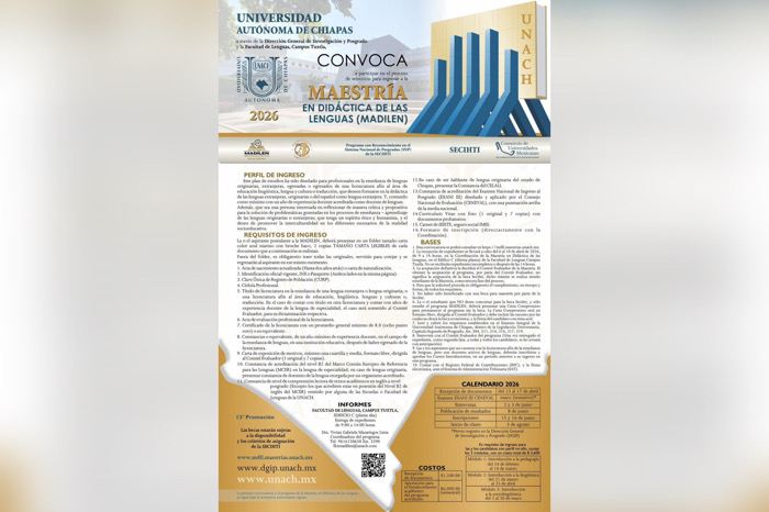 Abre UNACH convocatoria de la Maestría en Didáctica de las Lenguas
