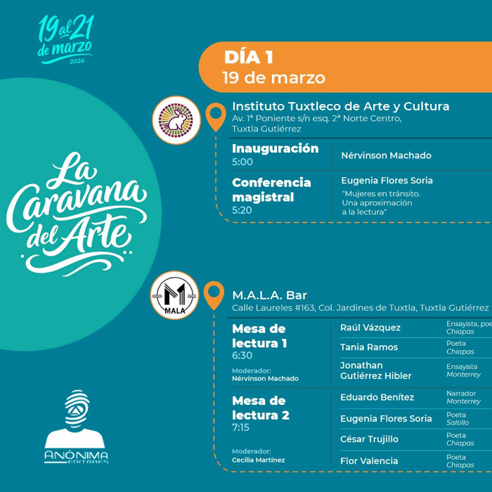 La Caravana del Arte recorrerá Tuxtla y San Cristóbal con literatura, fotografía y diálogo cultural