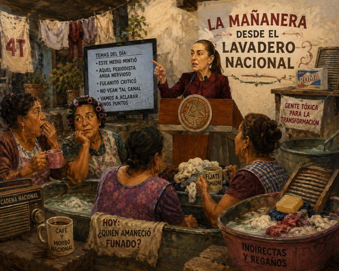La mañanera desde el lavadero nacional / Sarcasmo y café